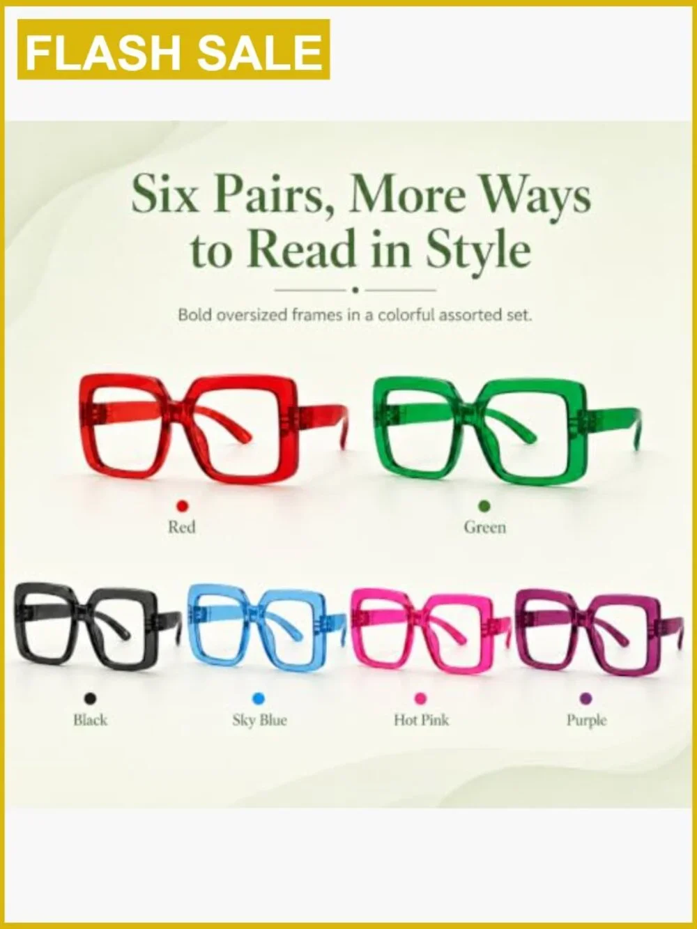 6 Pack Oversized Reading Glasses for Women +1.50 - Screwless Spring Hinges -